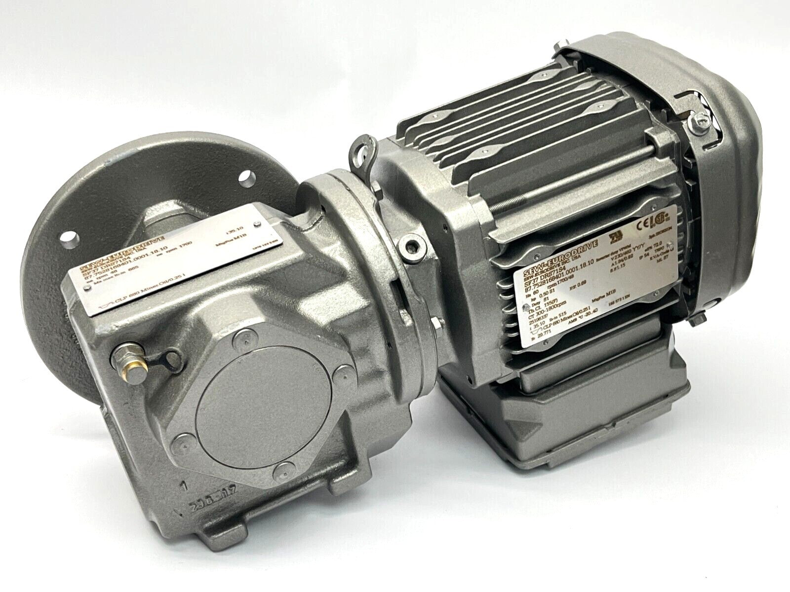SF37 DRS71S4 | SEW Eurodrive SF37DRS71S4 Right Angle Gearmotor 0.5HP Inverter Duty 230/460V - New – Open box - Maverick Industrial Sales