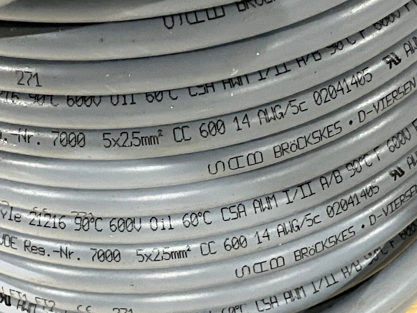 SAB 2041405 Control Cable 14 AWG 5C Gray, PVC, Bare Copper 150' FT - Maverick Industrial Sales