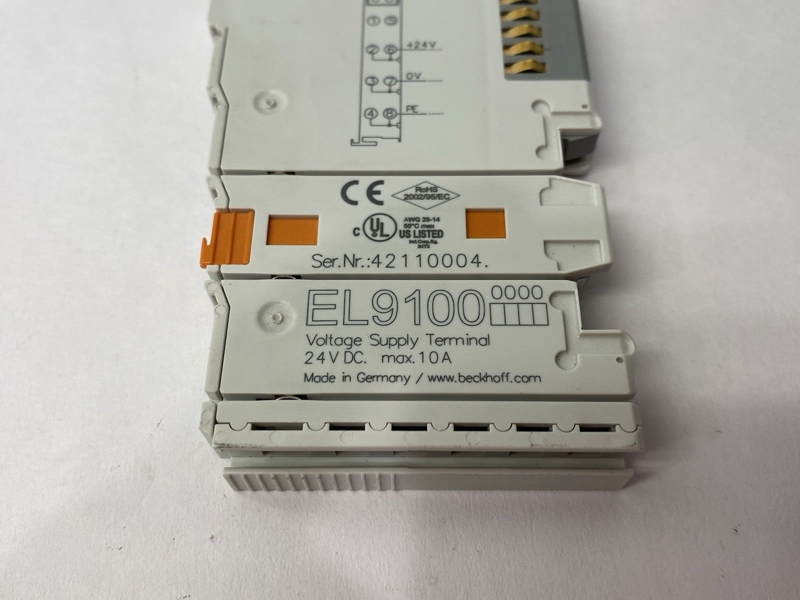 Beckhoff EL9100 Potential Supply/Voltage Supply Terminal Module, 24VDC 10A - Maverick Industrial Sales