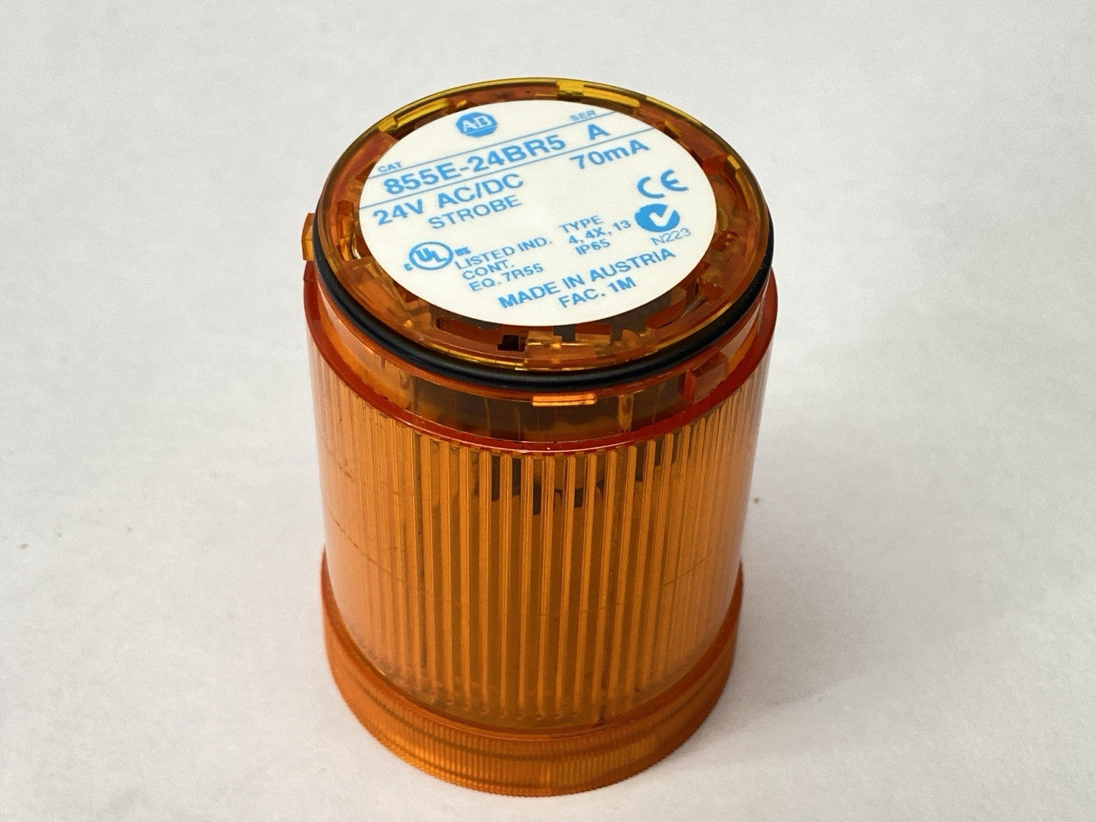 855E-24BR5 | Allen Bradley Ser A Strobe Stack Light Orange 50mm 70mA 24V - Used - Maverick Industrial Sales