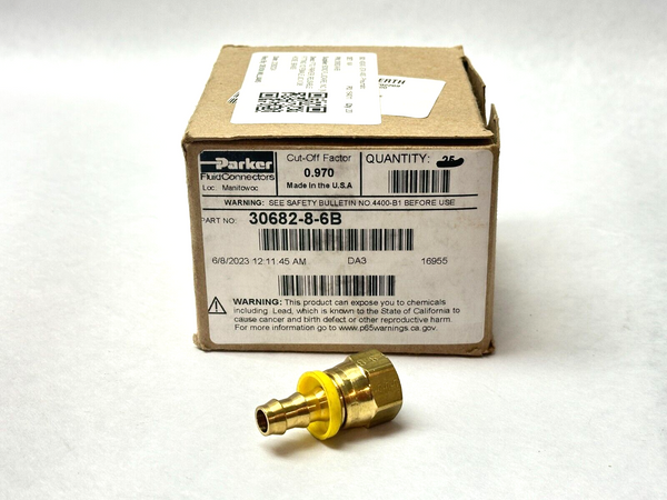 Parker 30682-8-6B Push On Hydraulic Hose Fitting 1/2" JIC x 3/8" Hose Brass - Maverick Industrial Sales