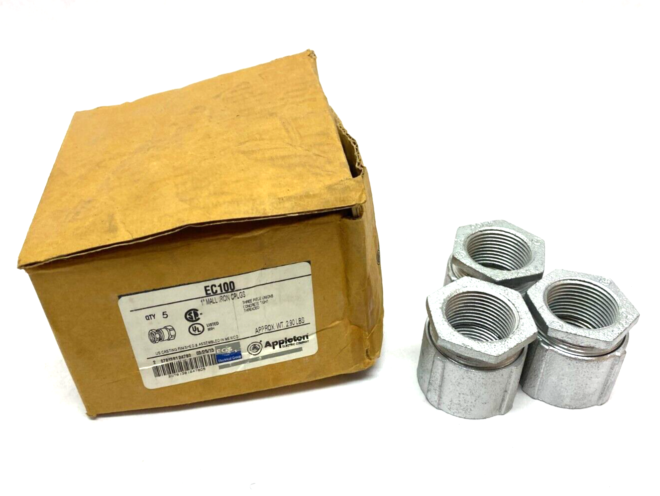 EGS Appleton EC100 Rigid Conduit 3-Piece Union 1" Mall Iron Coupling PKG OF 3 - Maverick Industrial Sales