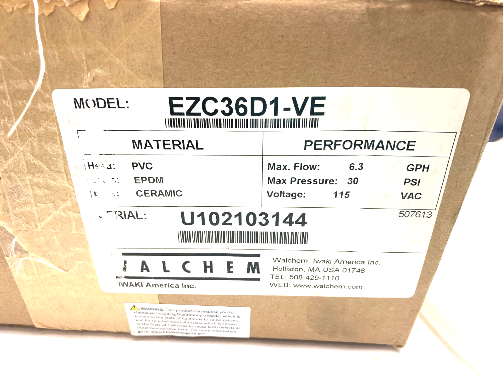 Walchem EZC36D1-VE EZ Series Electronic Metering Pump 6.3GPH 150psi Max - Maverick Industrial Sales