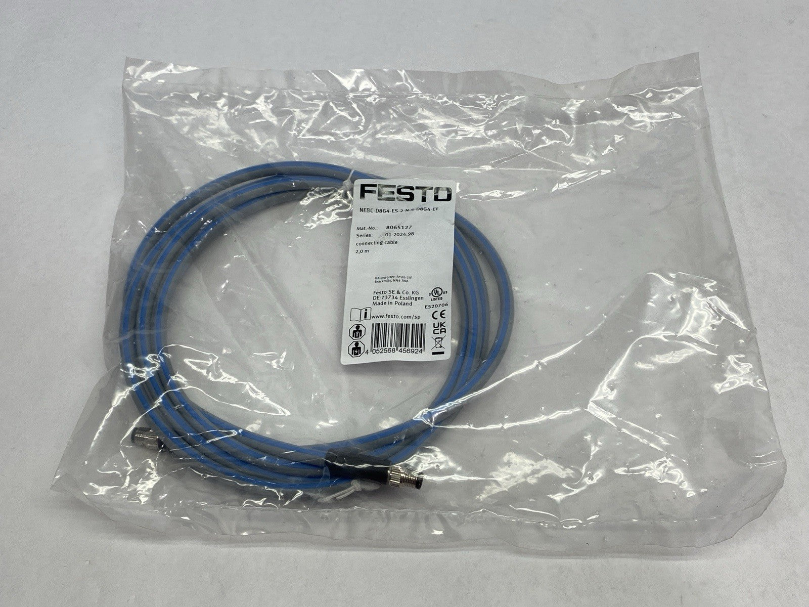 Festo NEBC-D8G4-ES-2-N-S-D8G4-ET Double-Ended M8 4-Pin M Connector Cable 8065127 - Maverick Industrial Sales