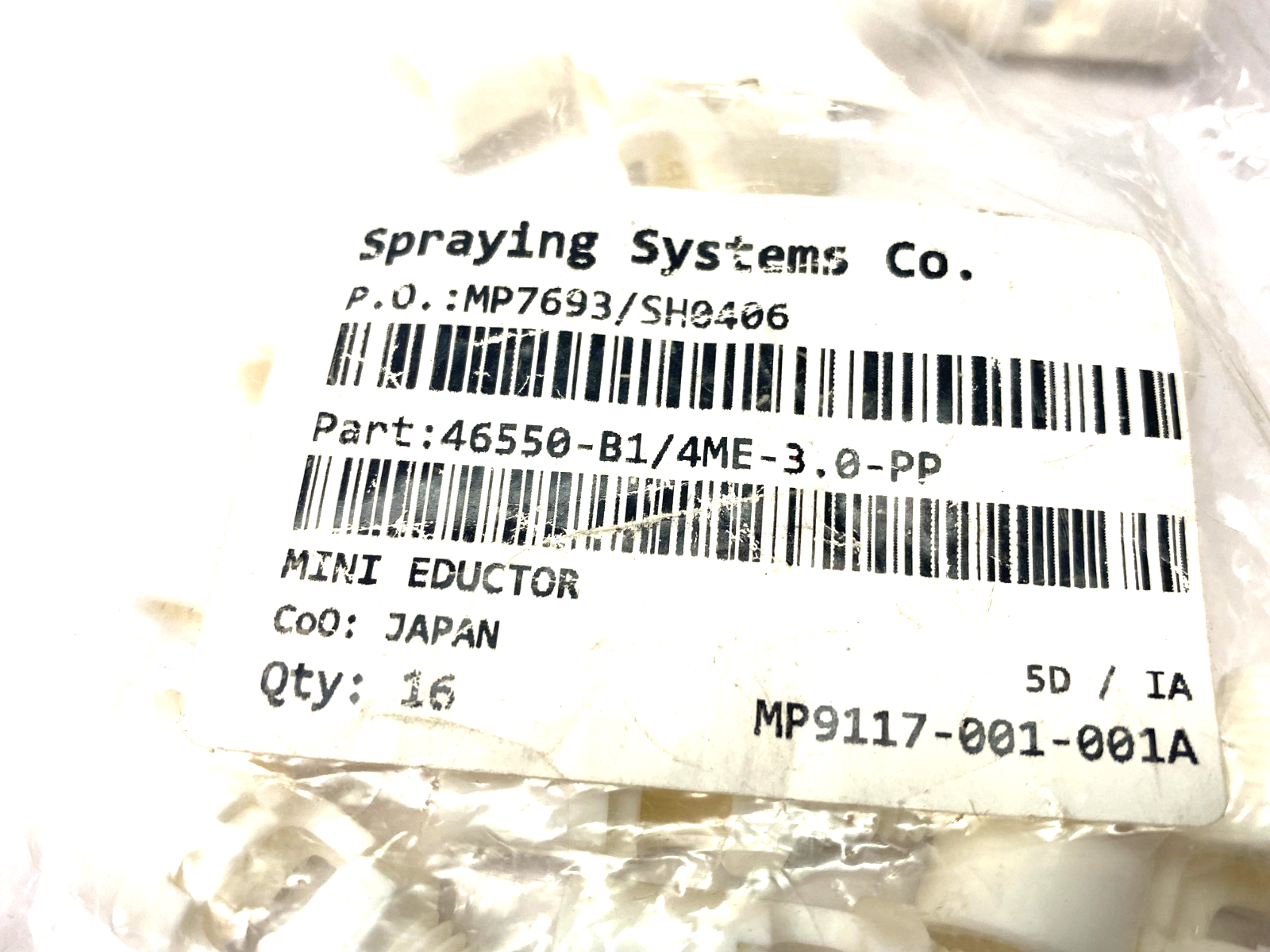 Spraying Systems 46550-B1/4ME-3.0-PP Mini Tank Mixing Eductor Poly, PKG OF 16 - Maverick Industrial Sales