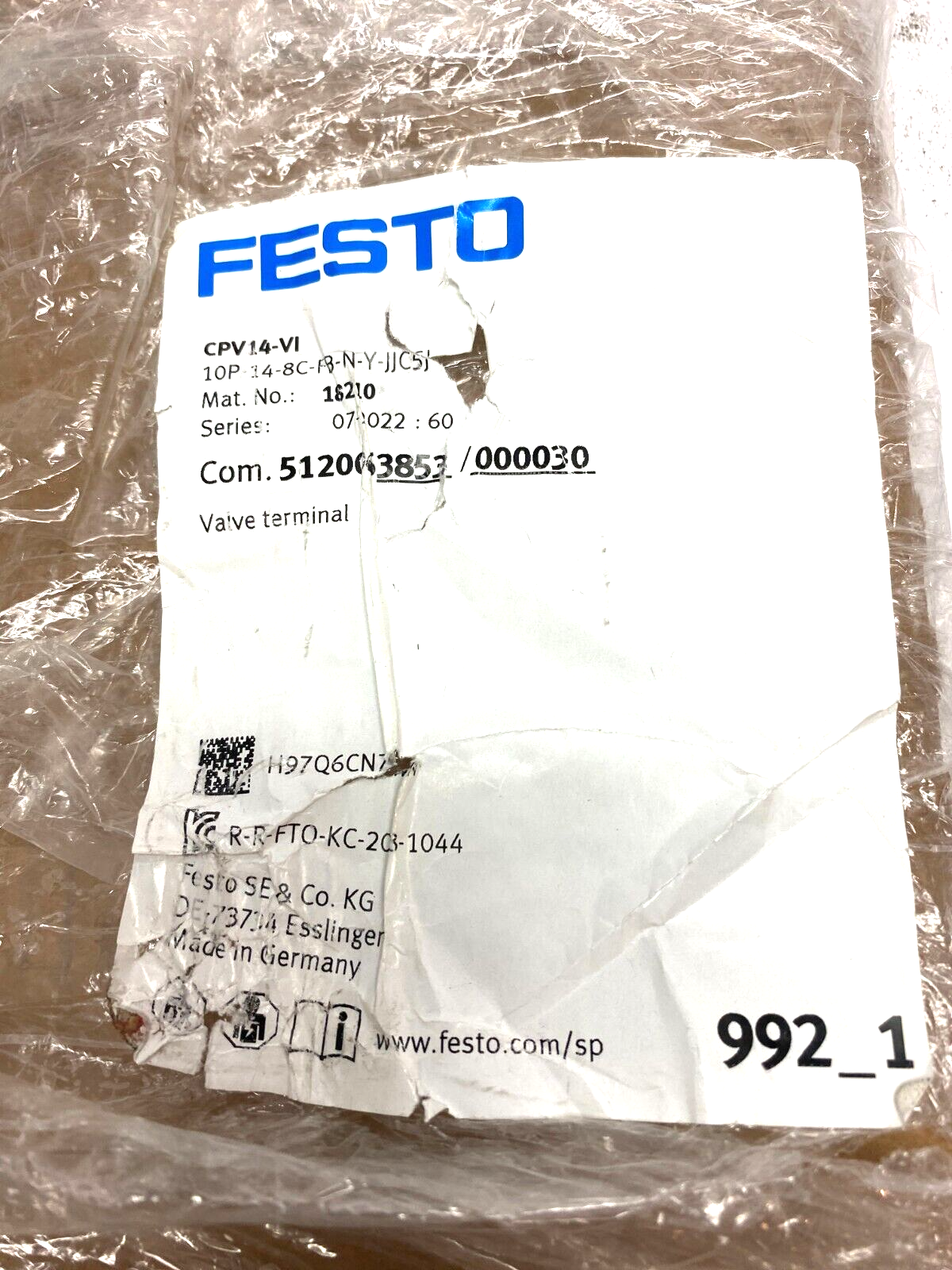 Festo CPV14-VI, 10P-14-8C-FB-N-Y-JJC5J Valve Terminal Manifold 18210 - Maverick Industrial Sales