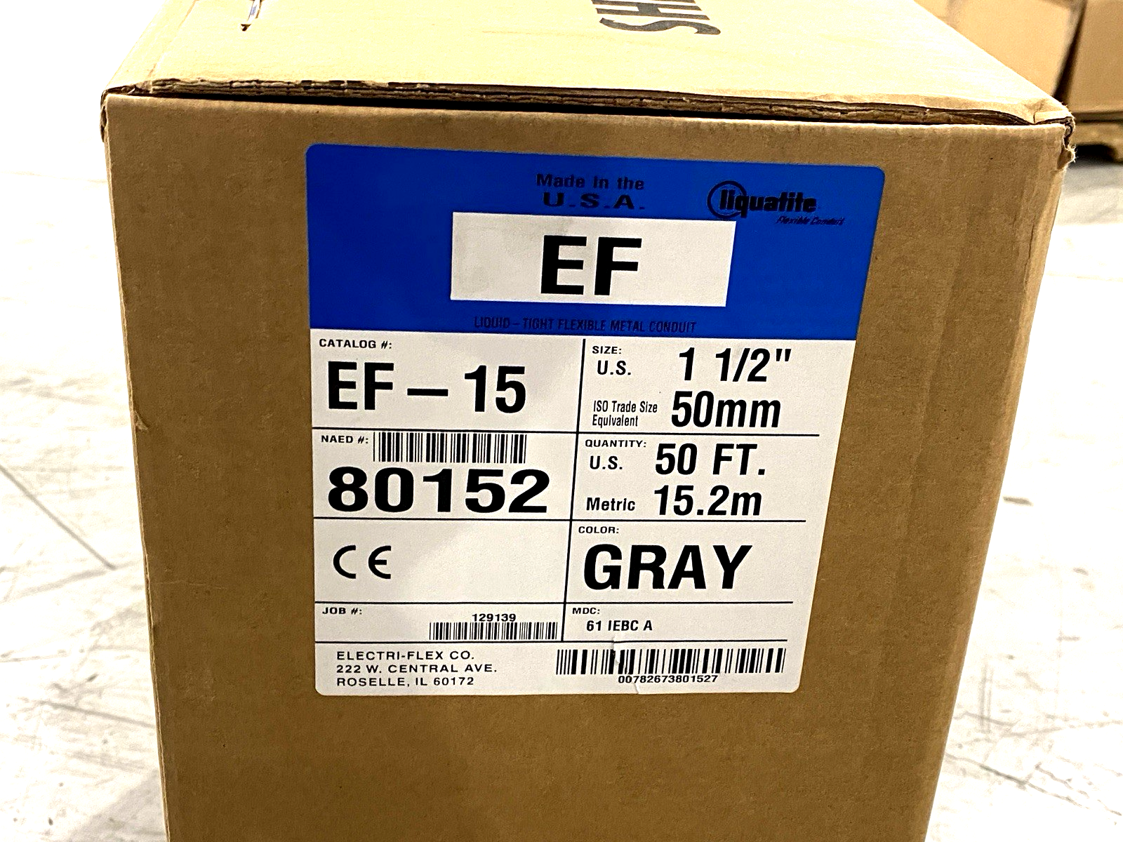 Liquatite EF-15 Flexible Liquidtight Metal Conduit 1-1/2" Size, Gray BOX OF 50' - Maverick Industrial Sales