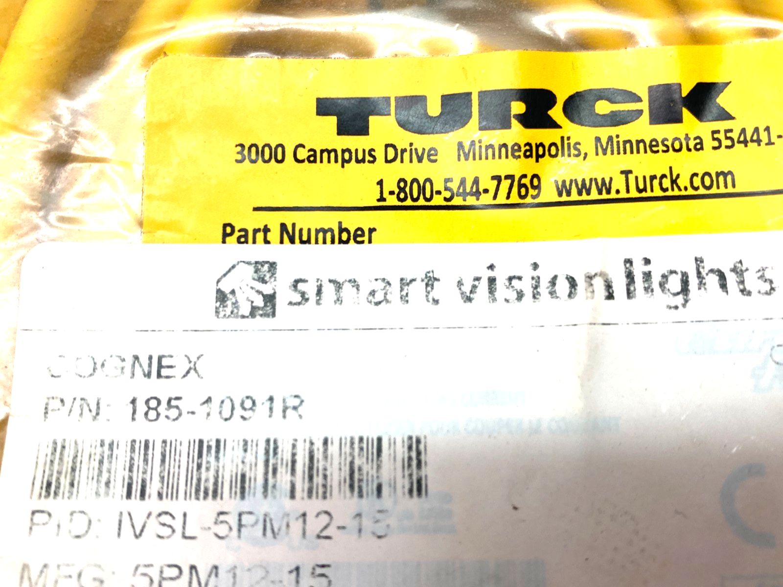 Cognex 185-1091R, Turck U2-22255 Single Ended Connection Cordset IVSL-5PM12-15 - Maverick Industrial Sales