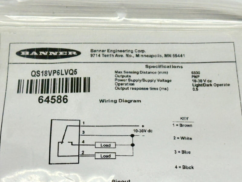 Banner QS18VP6LVQ5 Photoelectric Sensor 10-30VDC 64586 - Maverick Industrial Sales