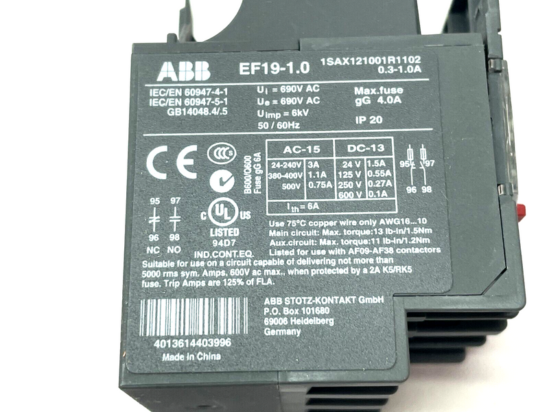 ABB 1SAX121001R1102 Overload Relay EF19 1.0A - Maverick Industrial Sales