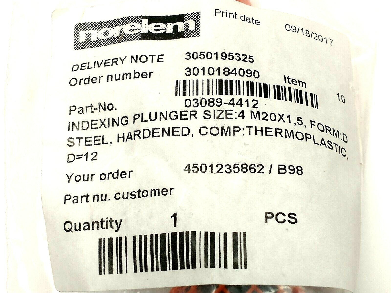 Norelem 03089-4412 Indexing Plunger Size 4 M20x1,5 Form D Hardened Steel - Maverick Industrial Sales
