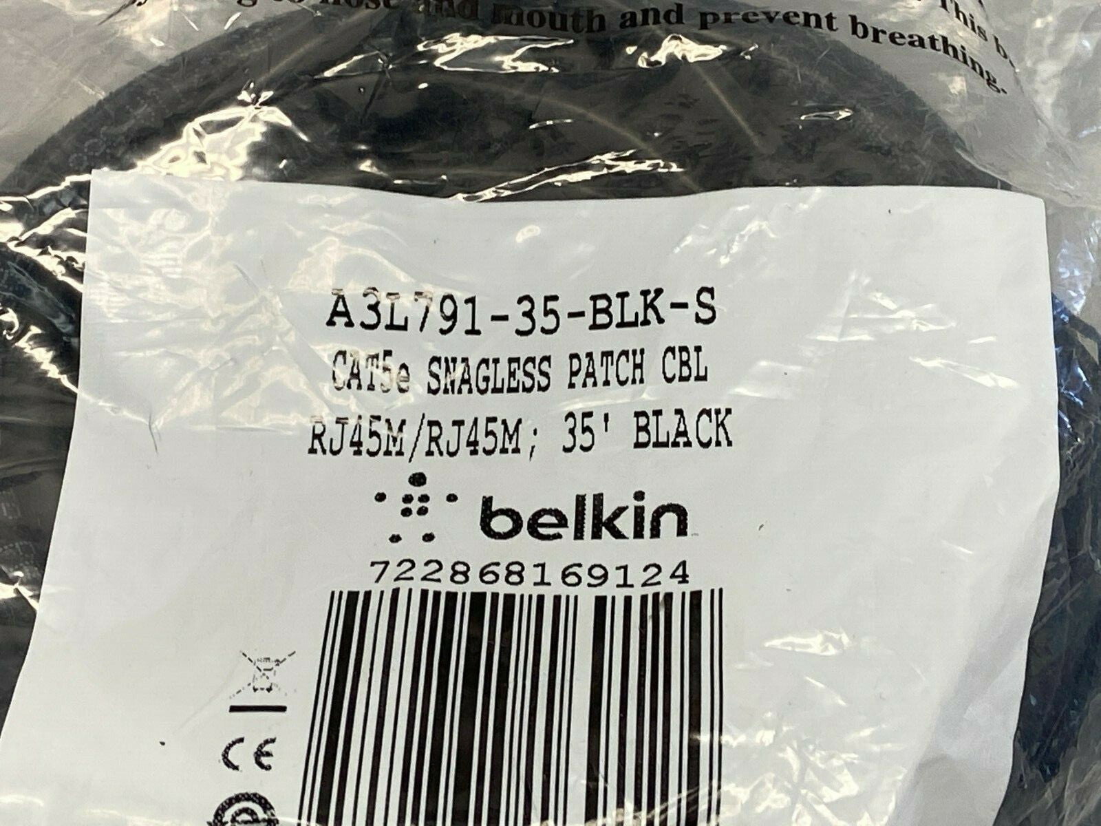 A3L791-35-BLK-S | Belkin CAT5e Snagless Ethernet Patch Cable 35' Black - New - Maverick Industrial Sales