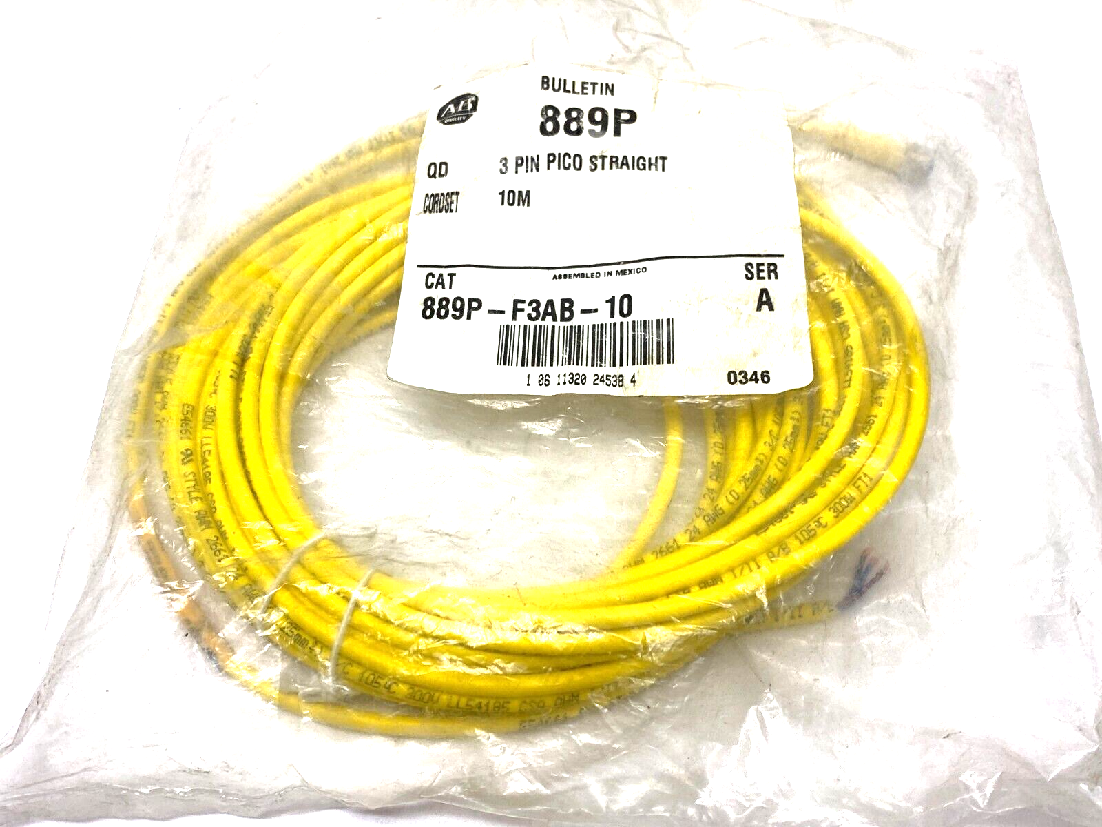 Allen Bradley 889P-F3AB-10 Ser. A Straight Pico Connecting Cordset 3-Pin, 10m - Maverick Industrial Sales