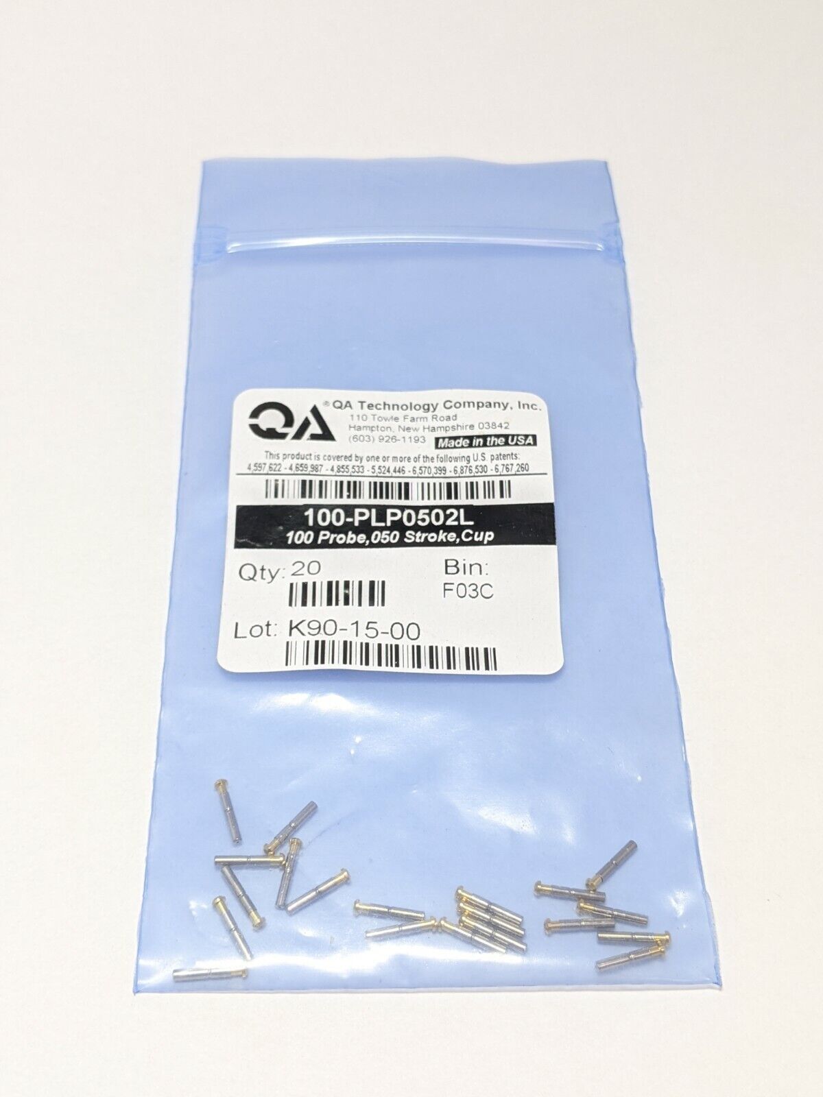 QA Technology 100-PLP0502L, 100 Probe, 050 Stroke, Cup PACK OF 20 - Maverick Industrial Sales