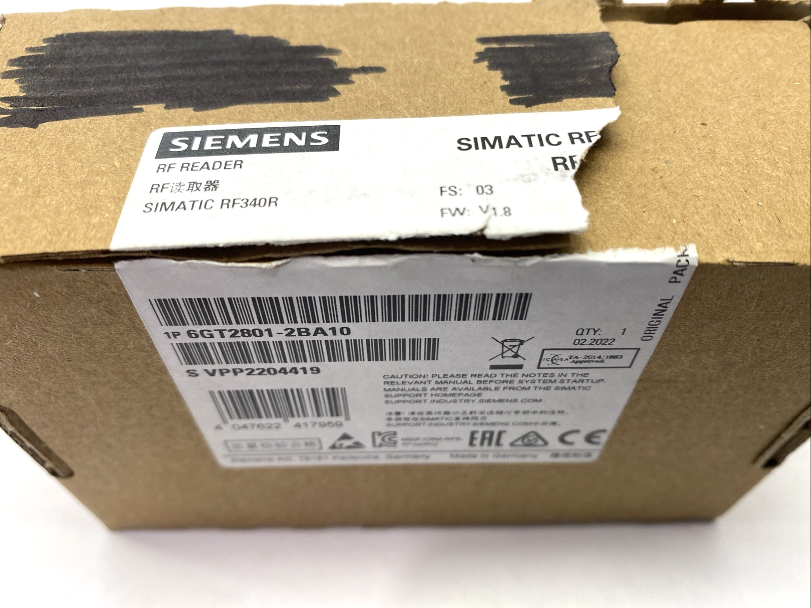Siemens 6GT2801-2BA10 RF Reader SIMATIC RF340R 75mm x 75mm x 41mm - Maverick Industrial Sales