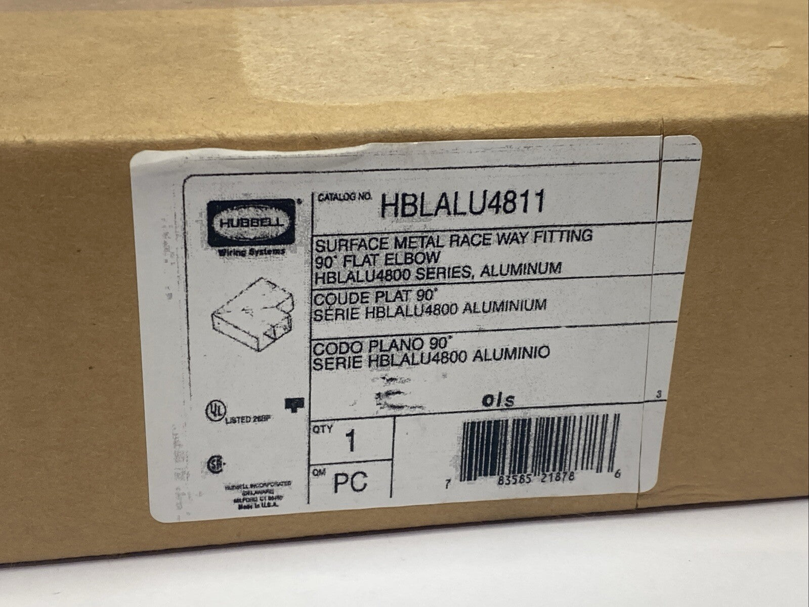 HBLALU4811 | Hubbell Metal Raceway 90 Degree Flat Elbow - New