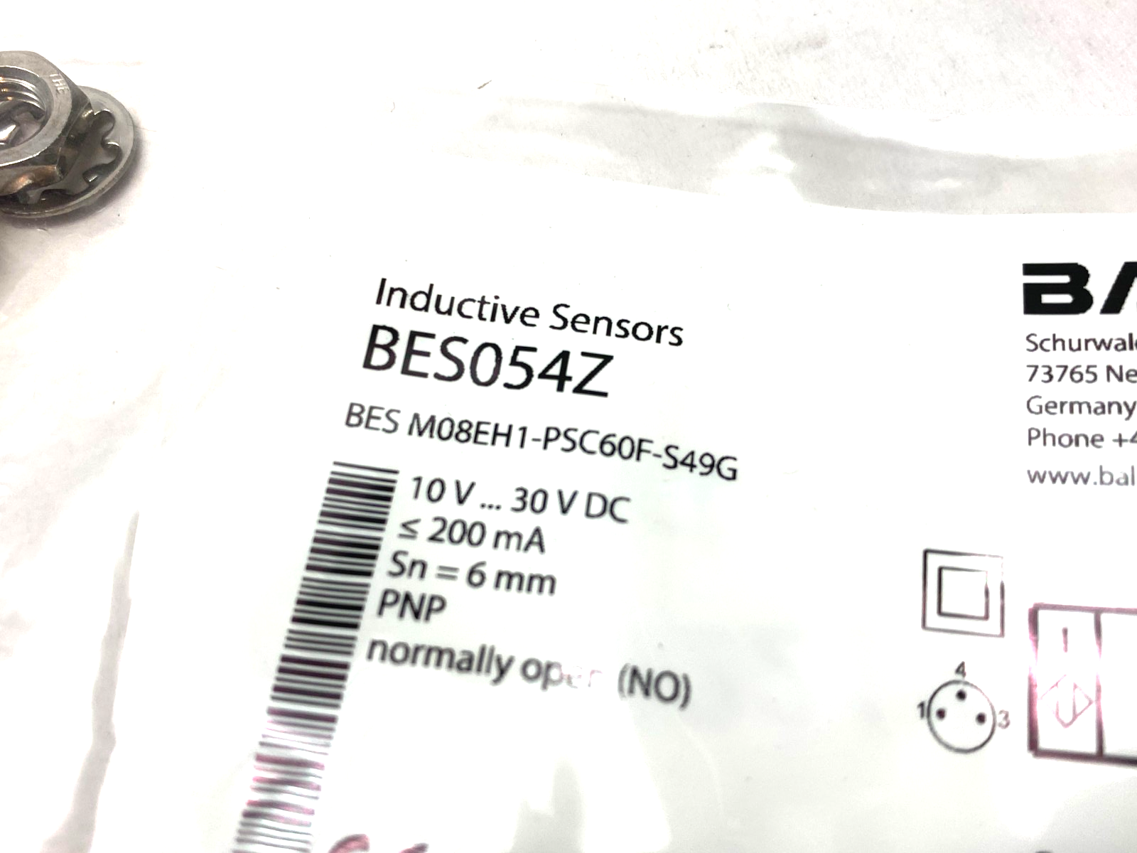 Balluff BES054Z Inductive Proximity Sensor PNP 6mm Range BES M08EH1-PSC60F-S49G - Maverick Industrial Sales