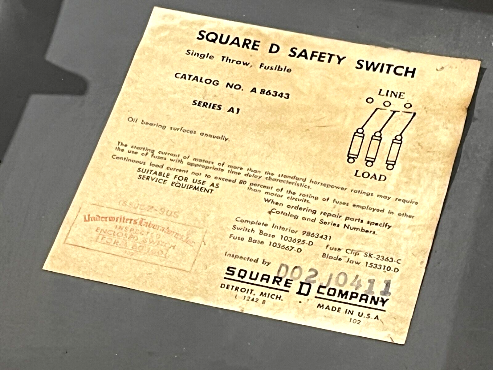 Square D A86343 Series A1 Fusible Disconnect Safety Switch 50HP 100A 600VAC - Maverick Industrial Sales