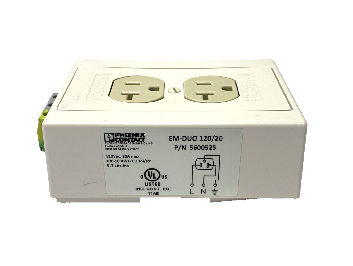 Phoenix Contact EM-DUO 120/20 Female Strip, DIN Rail Outlet 120VAC 20A 5600525 - Maverick Industrial Sales