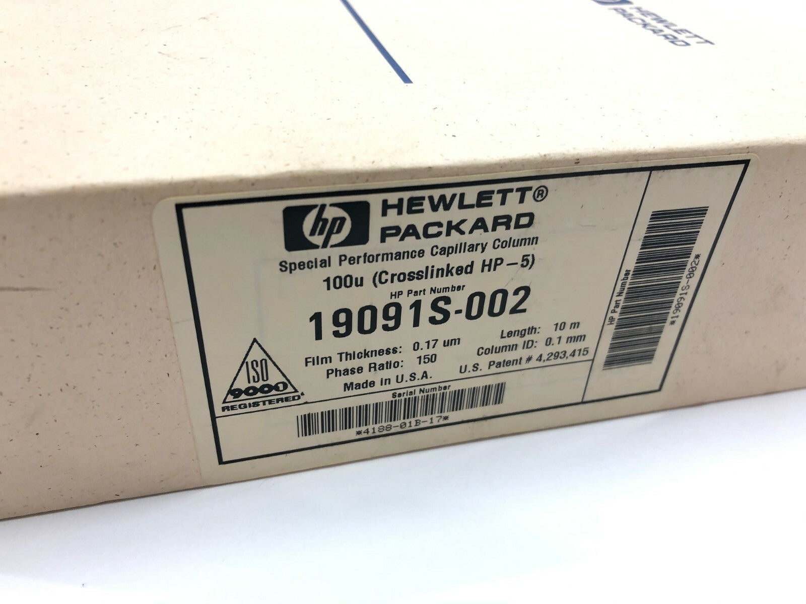 19091S-002 | Hewlett Packard HP Special Performance Capillary Column, 100U, HP-5 - New – Open box - Maverick Industrial Sales