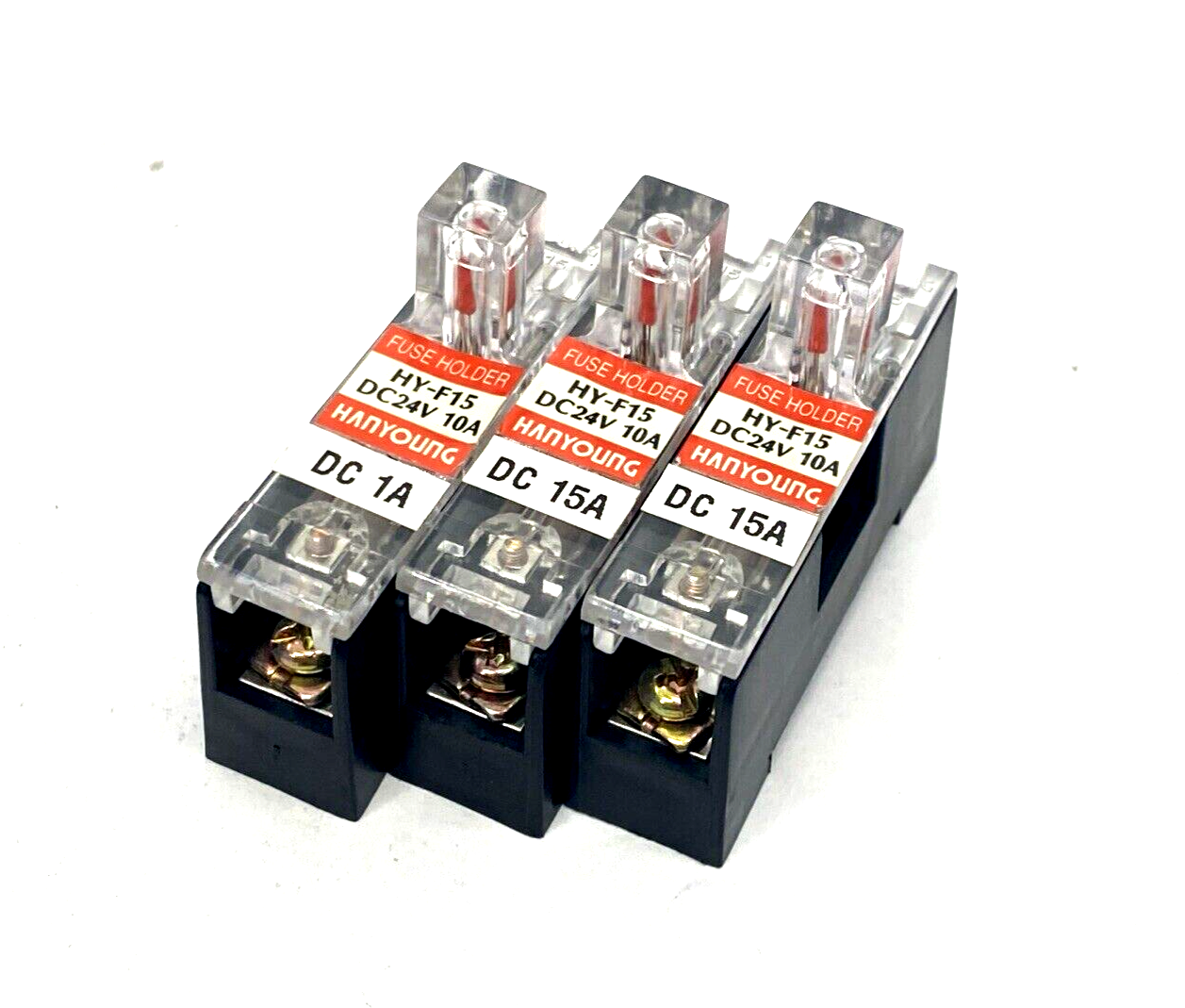 Hanyoung HY-F15 Fuse Holder 24VDC 10A LOT OF 3 - Maverick Industrial Sales