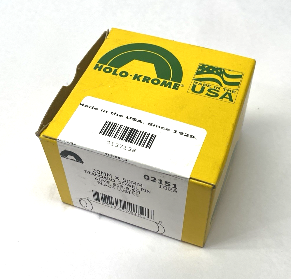 02151 | Holo-Krome 20mm x 50mm Standard Dowel Pin ASME B18.8.5M BOX OF 10 - New - Maverick Industrial Sales