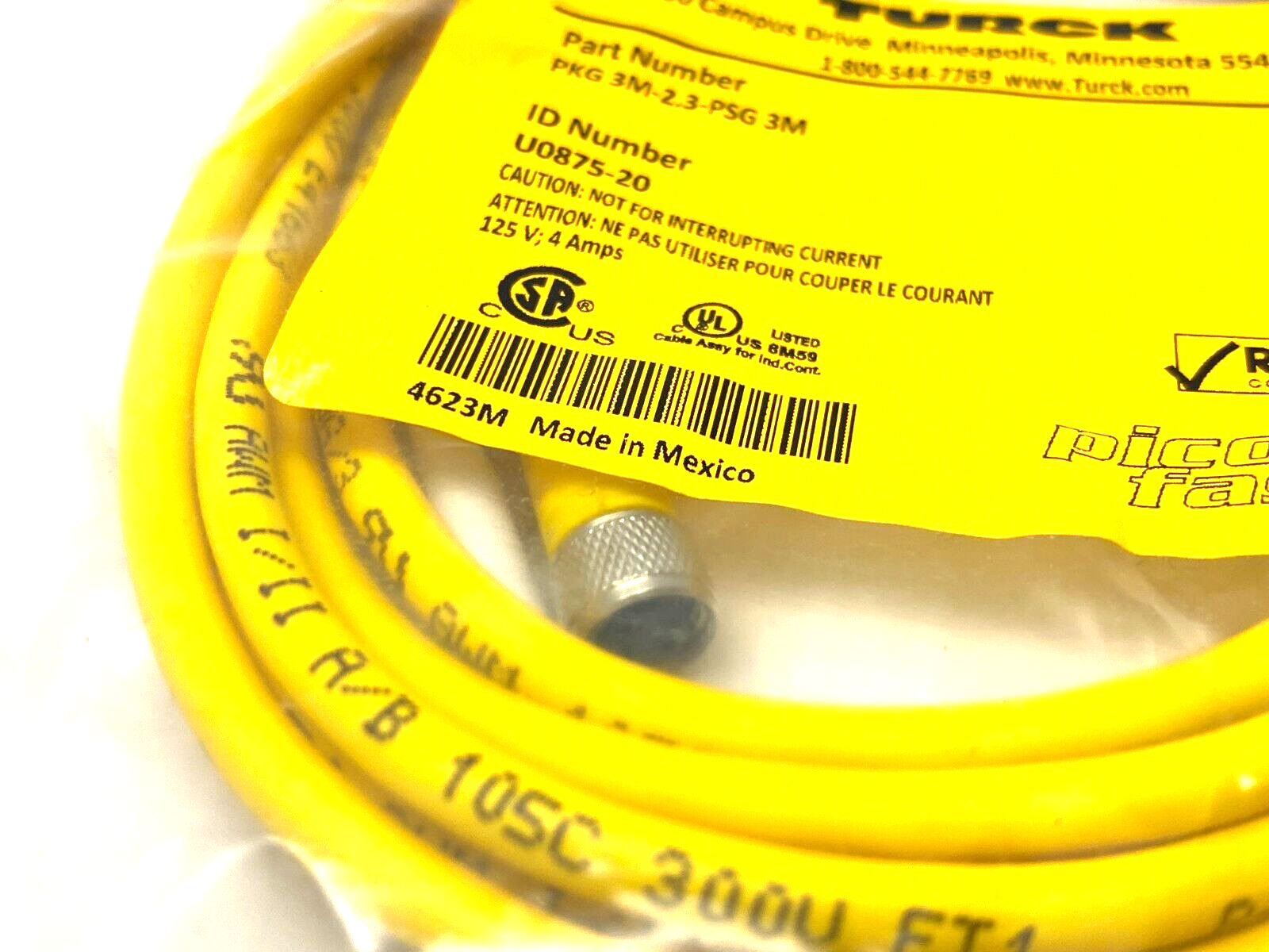 PKG 3M-2.3-PSG 3M, U0875-20 | Turck PKG 3M-2.3-PSG 3M Picofast Double Ended Cordset U0875-20 - New - Maverick Industrial Sales