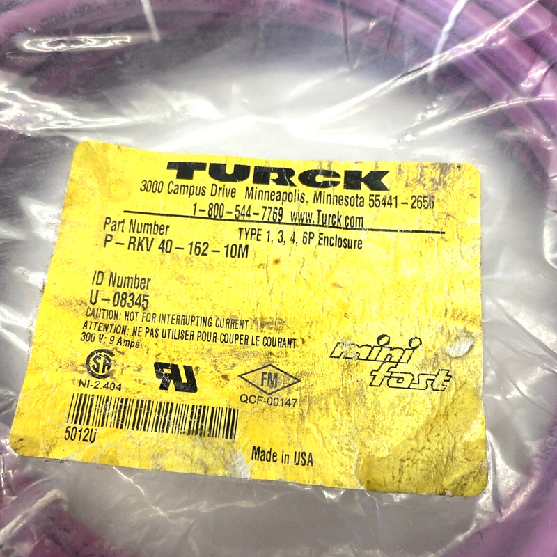 Turck P-RKV 40-162-10M Minifast Cable U-08345 - Maverick Industrial Sales