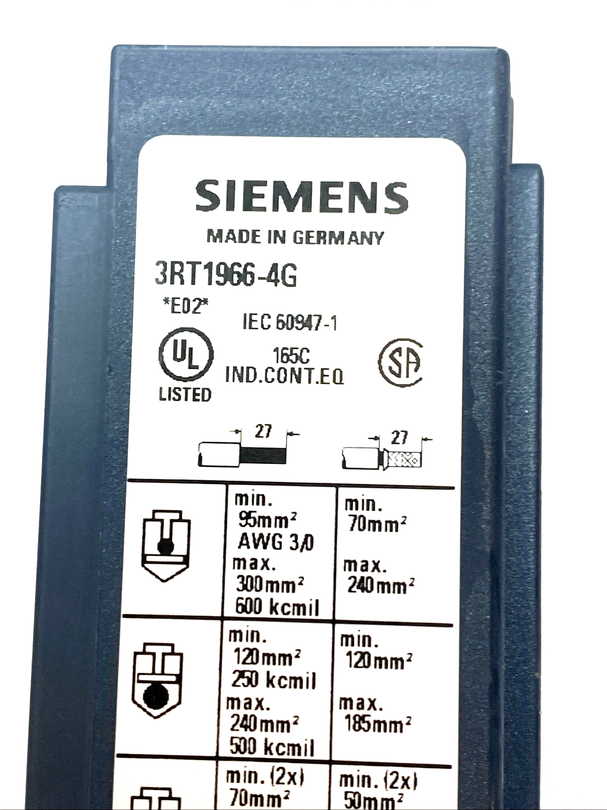 Siemens 3RT1966-4G Frame Terminal Block Box Up to 240mm² Conductor S10/S12 - Maverick Industrial Sales