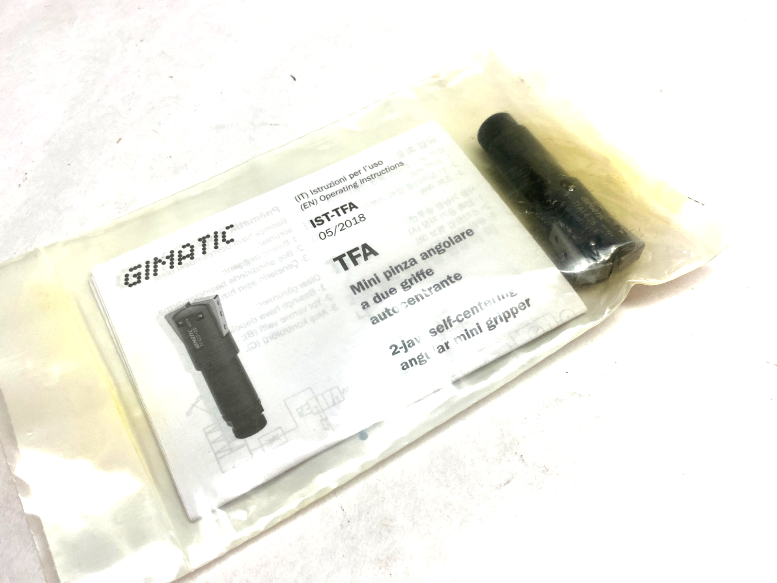Gimatic TFA14-25 Self-Centering Angular Mini Gripper, 2-Jaws, 2.5/8 bar, M5 - Maverick Industrial Sales