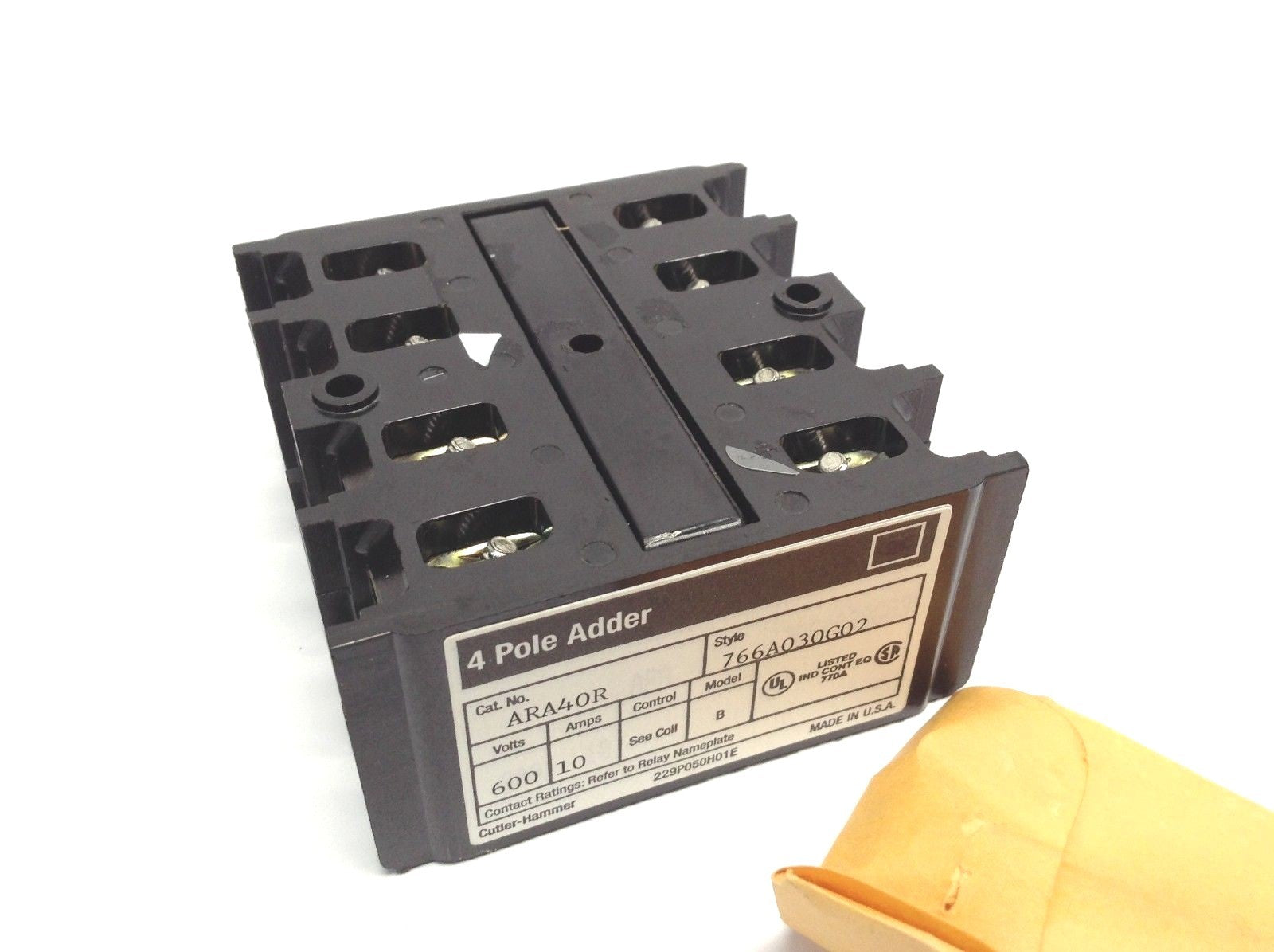 Cutler Hammer ARA40R 600V 10A Contact 4 Pole Adder 766A030G02 Model B - Maverick Industrial Sales