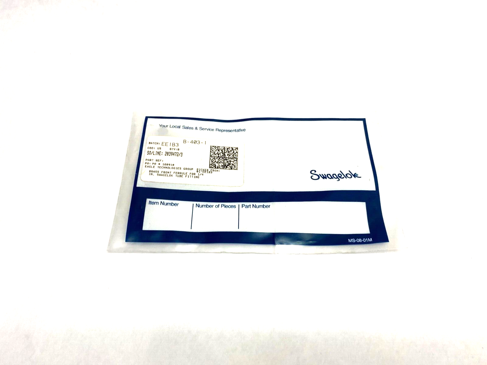 Swagelok B-403-1 Brass Front Ferrule for 1/4" Tube PKG OF 8 - Maverick Industrial Sales