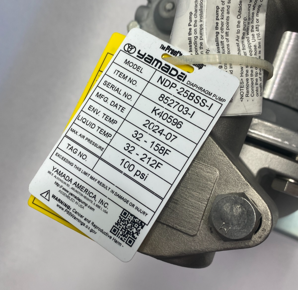 Yamada NDP-25BSS-I Stainless Steel Air Powered Double Diaphragm Pump 1" In/Out - Maverick Industrial Sales
