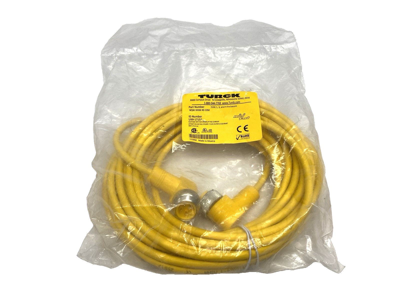 Turck WSM WKM 40-10M Double-Ended MiniFast Male to Female Cordset U99-17154 - Maverick Industrial Sales