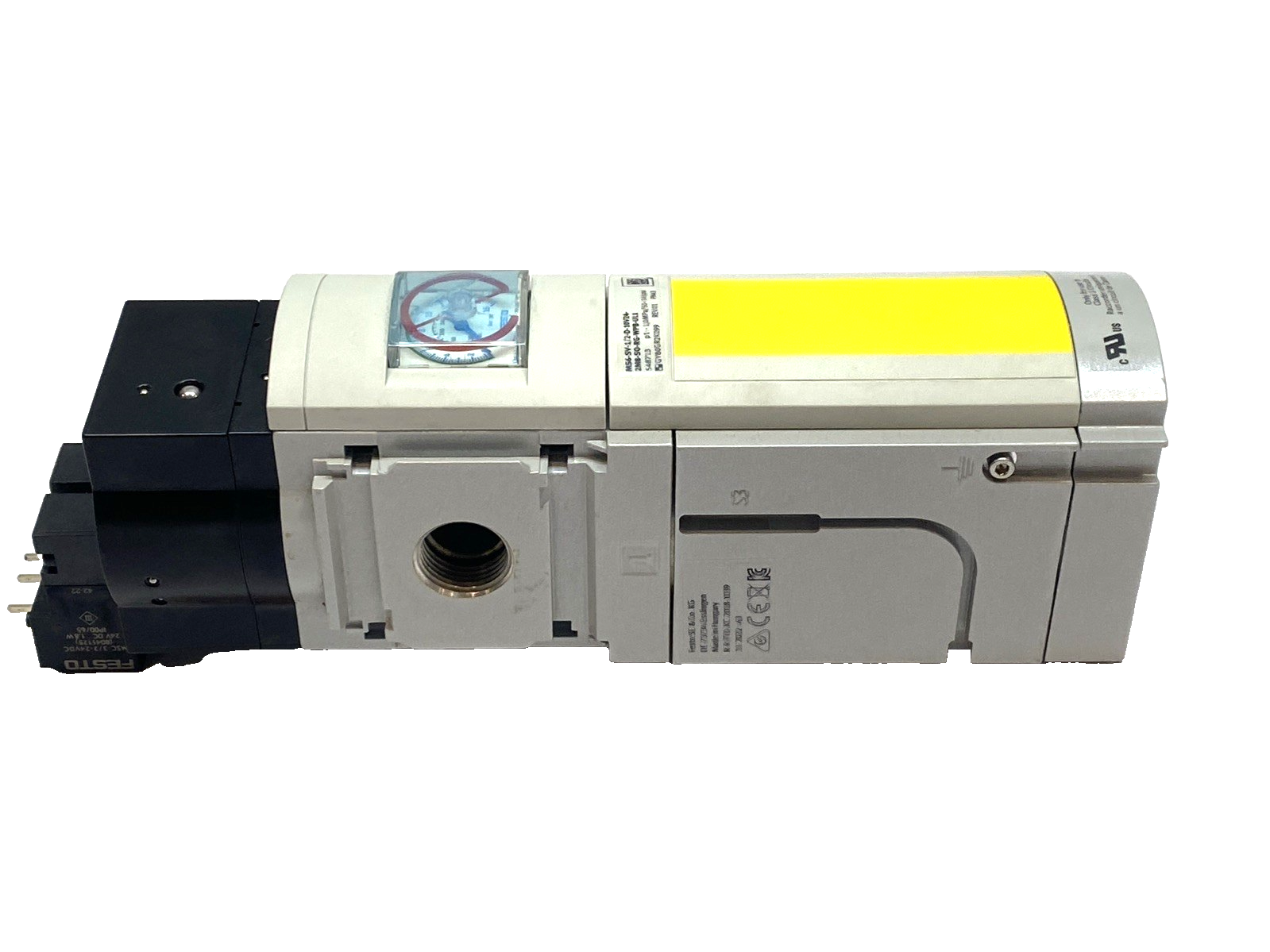 Festo 548713 MS6-SV-1/2-C-10V24-S-WP Valve w/ 701609 0–16 Bar Gauge - Maverick Industrial Sales