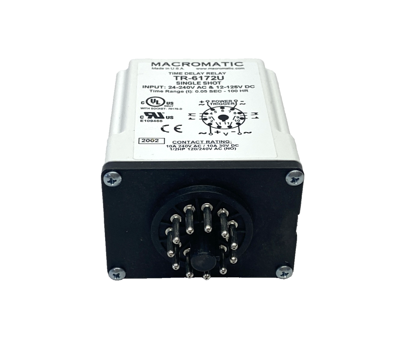 Macromatic TR-6172U Single Shot Time Delay Relay 10A DPDT 50Ms – 100Hrs 11-Pin - Maverick Industrial Sales