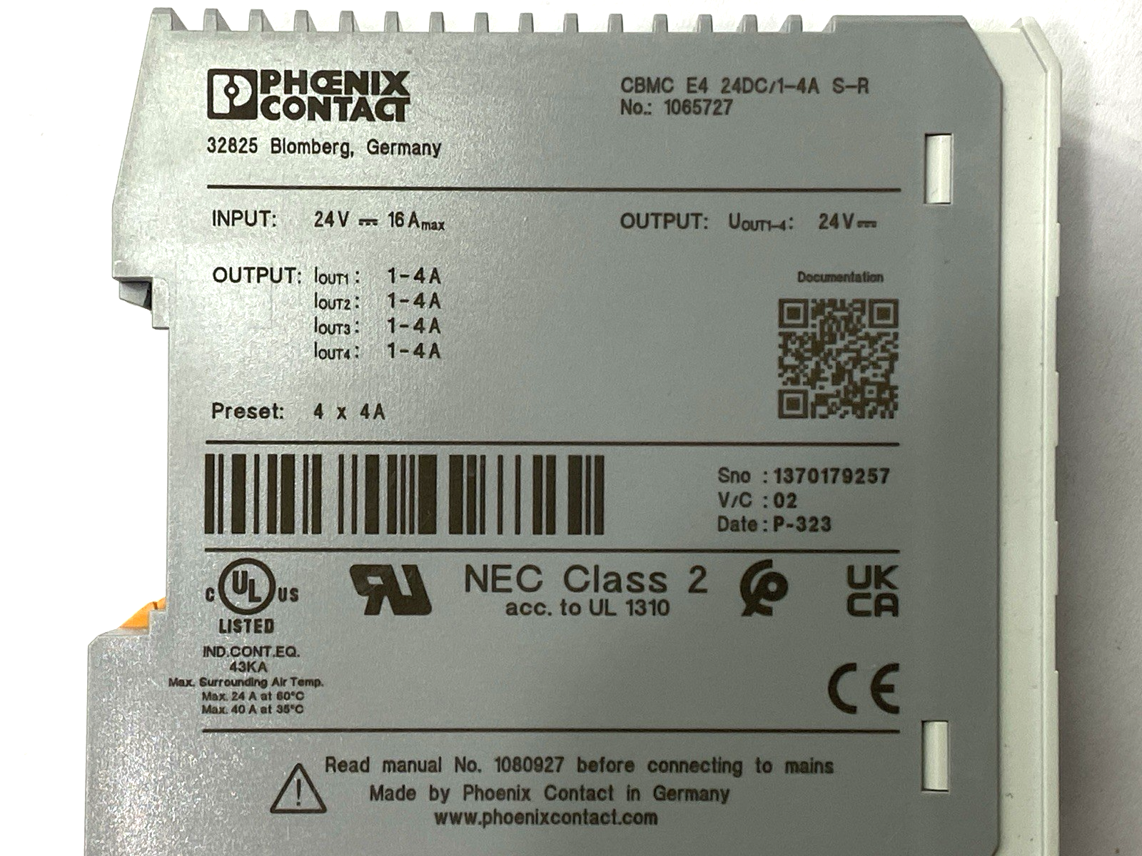 Phoenix Contact CBMC E4 24DC/1-4A S-R Electronic Circuit Breaker 24VDC 1065727 - Maverick Industrial Sales