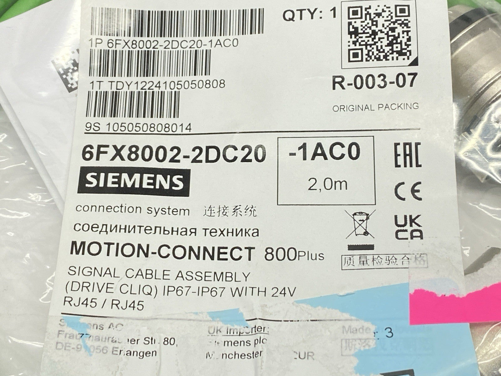 6FX8002-2DC20-1AC0 | Siemens DRIVE-CLiQ Motor Signal Cable 2m - New - Maverick Industrial Sales