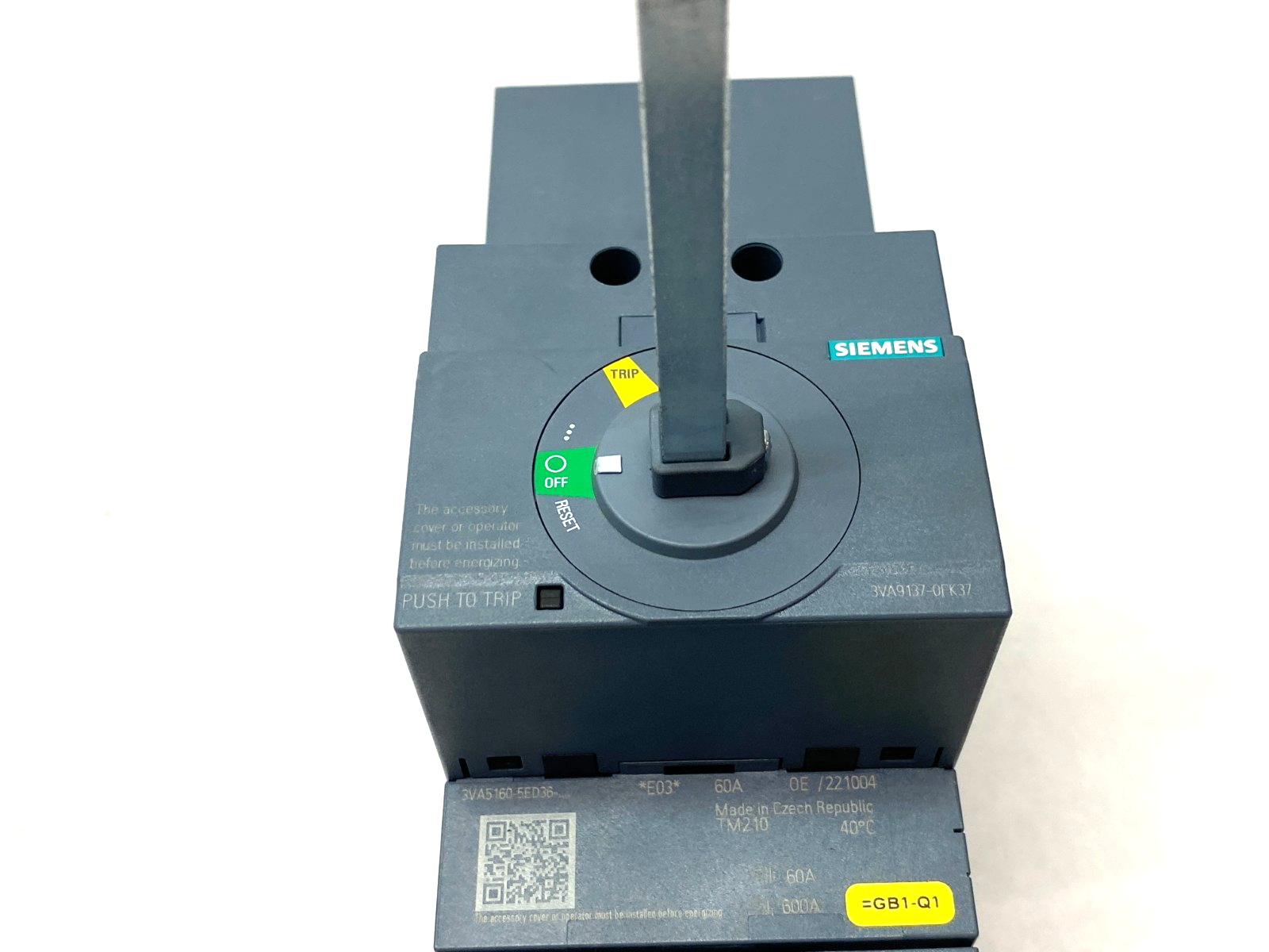 Siemens 3VA5160-5ED36-0AA0 Circuit Breaker 3-Pole w/ 3VA9137-0FK37 Accessory - Maverick Industrial Sales