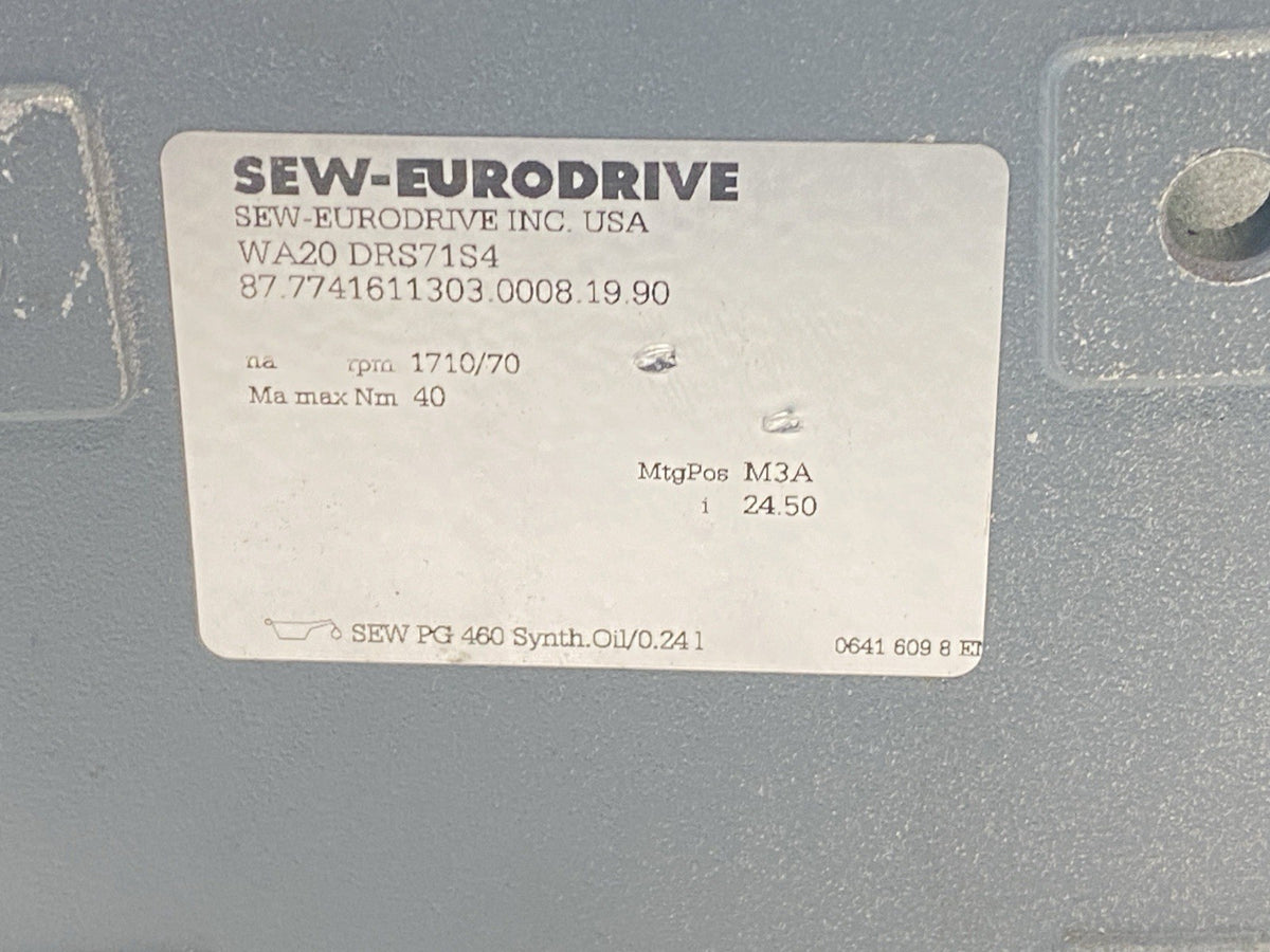 Sew-Eurodrive WA20DRS71S4 Gearmotor 1770RPM 230/460V w/ Flexlink XLEB 0A65MNLP - Maverick Industrial Sales