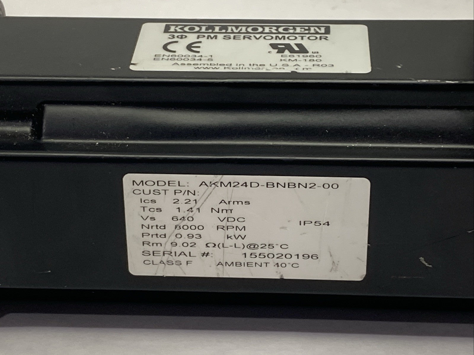 Kollmorgen AKM24D-BNBN2-00 Servo Motor 8000RPM 640VDC 0.93kW - Maverick Industrial Sales