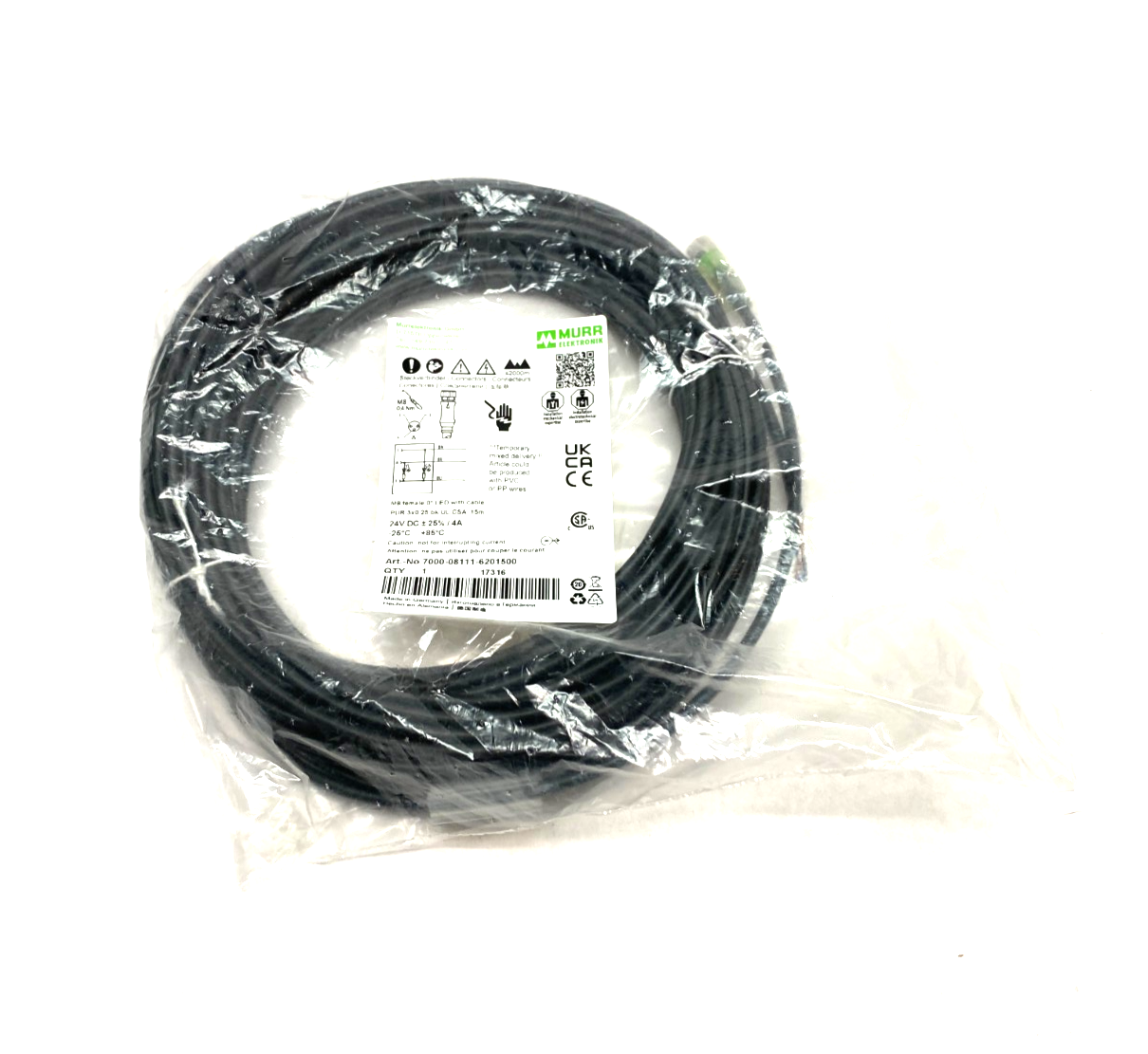 Murrelektronik 7000-08111-6201500 Single Ended M8 Female Cordset 0° A-cod. LED - Maverick Industrial Sales