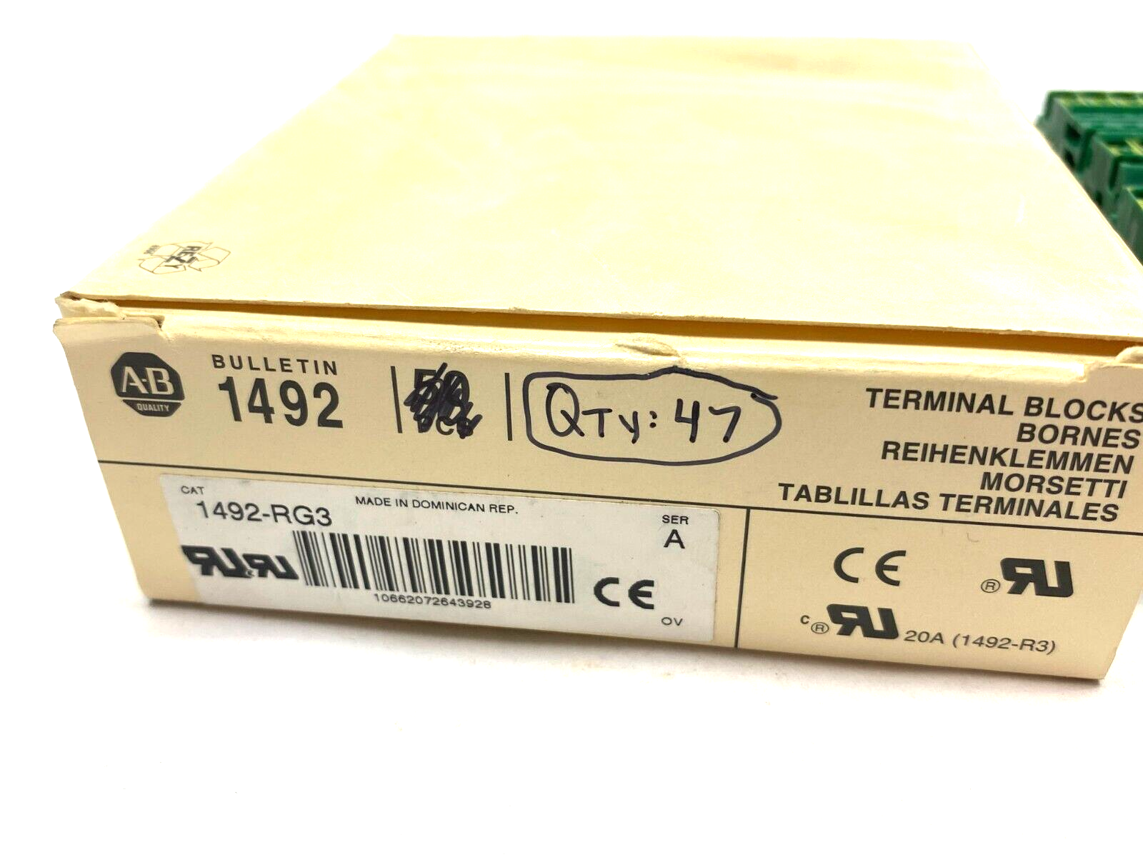 Allen Bradley 1492-RG3 Ser. A Green 2-Wire Terminal Block BOX OF 47 - Maverick Industrial Sales