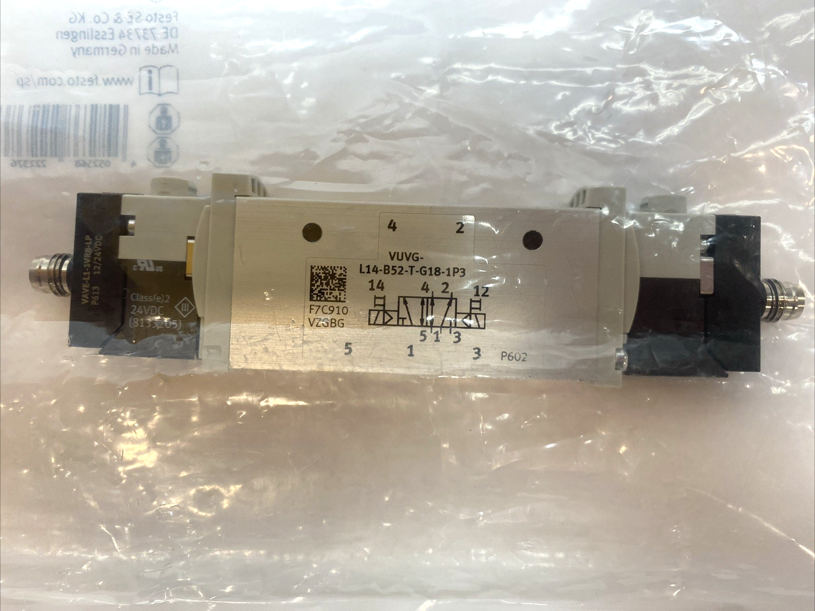 Festo VUVG-L14-B52-T-G18-1R8L Solenoid Valve Pneumatic, 24VDC, 5/2-Way 574230 - Maverick Industrial Sales