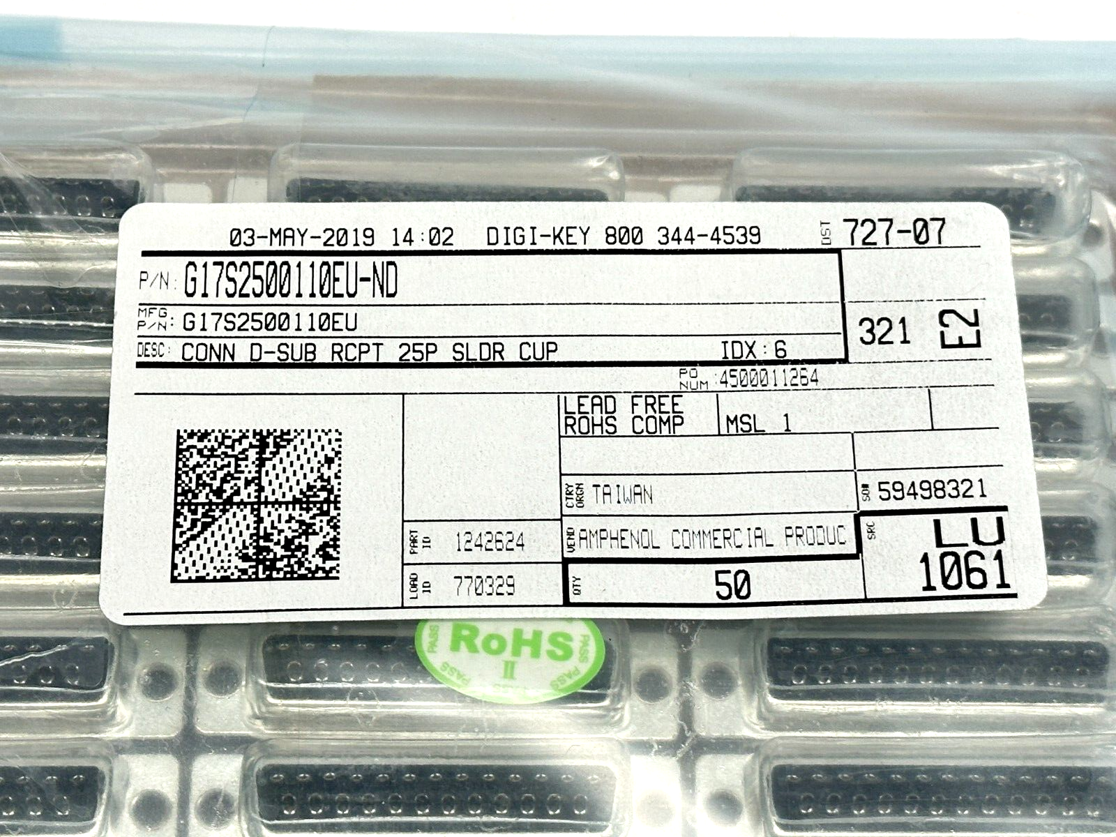 Amphenol G17S2500110EU D-Sub Standard Connectors 25P Fixed Precision TRAY OF 50 - Maverick Industrial Sales