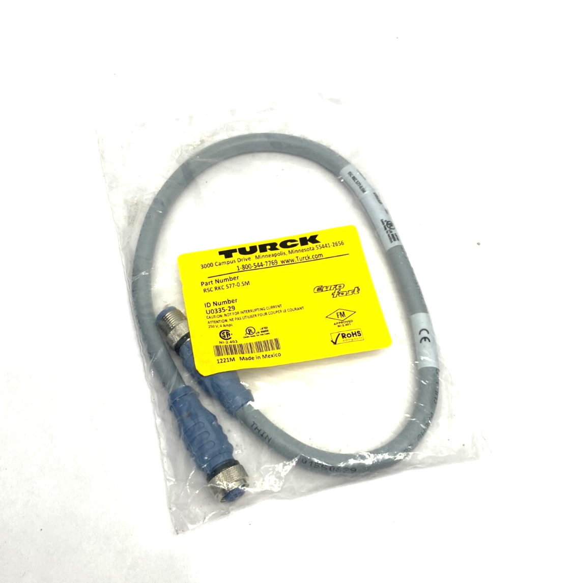Turck RSC RKC 577-0.5M Eurofast Double Ended Cordset M12 5-Pin U0335-29 - Maverick Industrial Sales