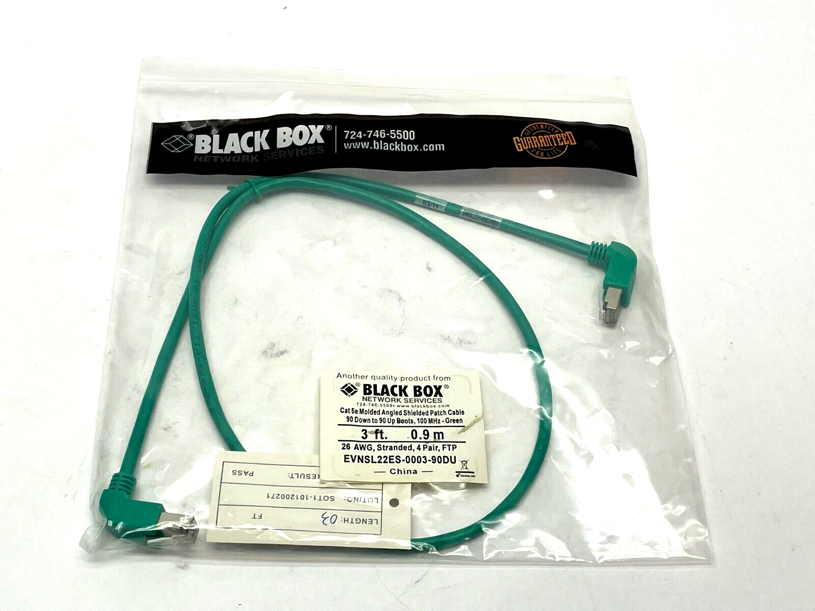 Black Box EVNSL22ES-0003-90DU CAT5e Molded Angled Patch Cord 3ft Length - Maverick Industrial Sales