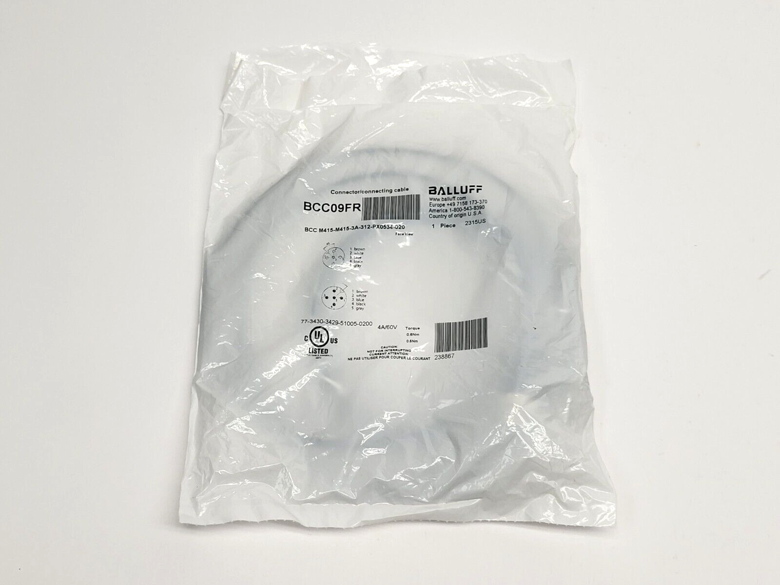 Balluff BCC M415-M415-3A-312-PX0534-020 Double Ended Cordset BCC09FR - Maverick Industrial Sales