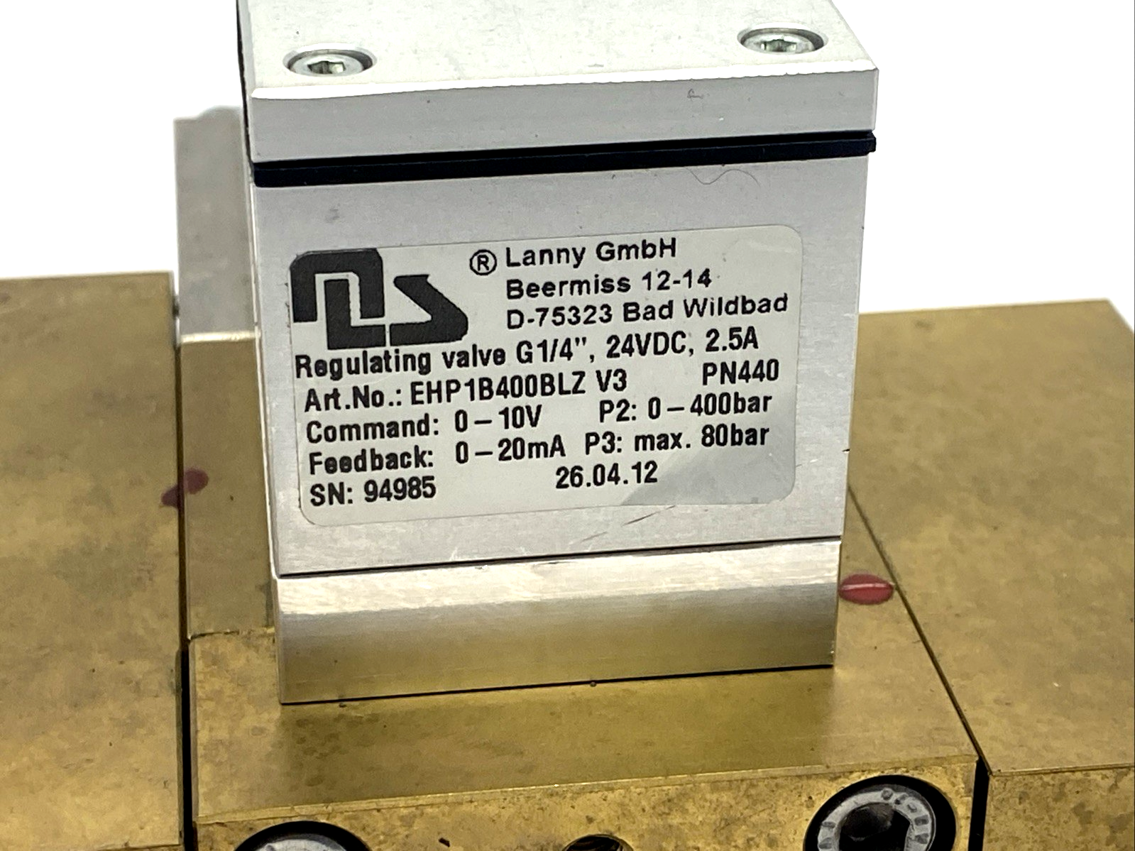 EHP1B400BLZV3 | Lanny EHP1B400 BLZ V3 Regulating Valve, G 1/4" 24VDC 2.5A PN440 - Used - Maverick Industrial Sales