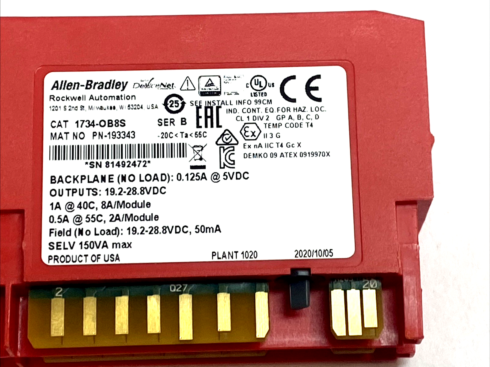 1734-OB8S | Allen-Bradley POINT Guard I/O 8pt 24VDC Safety Output Module - For parts or not working - Maverick Industrial Sales